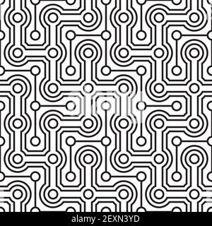 Ein nahtloses Retro-Muster mit Punkten, die mit Linien verflochten sind. Stock Vektor