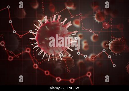 Wirtschaftliche Auswirkungen des Virus auf die Weltwirtschaft. Rezessionskonzept und Finanzkrisenkonzept. 3D-gerenderte Abbildung. Stockfoto