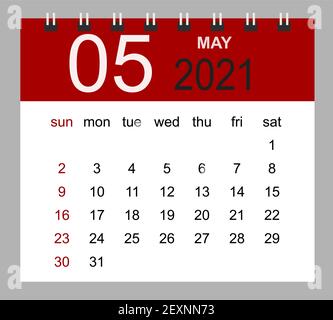Einfacher Tischkalender für Mai 2021. Woche beginnt Sonntag. Isolierte Vektordarstellung. Stock Vektor