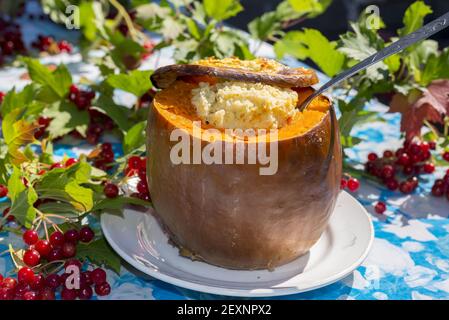 Molkerei Hirsebrei in Kürbis gebacken Stockfoto