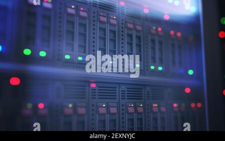 Server im Rechenzentrum mit vielen Computern. 3D gerenderte Abbildung. Stockfoto