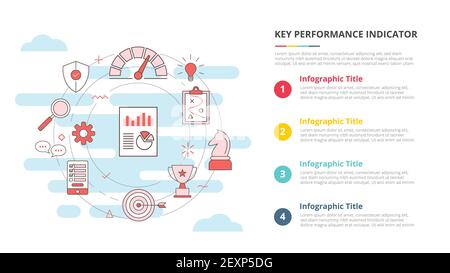 kpi Key Performance Indicator Konzept für Infografik Template Banner mit Vektorgrafik für Informationen aus der vier-Punkte-Liste Stockfoto