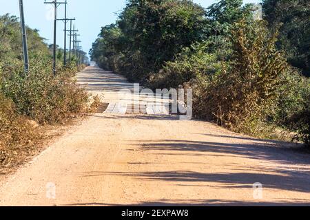 Die Transpantaneira mit einer der Holzbrücken im nördlichen Pantanal in Mato Grosso, Brasilien Stockfoto