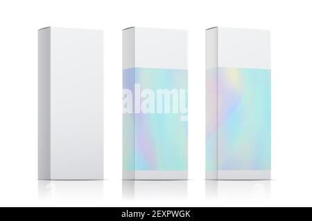 Verpackung Vorlage Vektor-Set mit holographischen Effekt. Realistische Box Verpackung isoliert auf weißem Hintergrund Stock Vektor