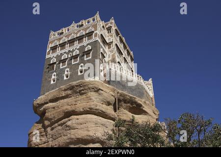 Dar al-Hajar Rock Palace, Wadi Dhahr, in der Nähe von Sana’a, Jemen Stockfoto