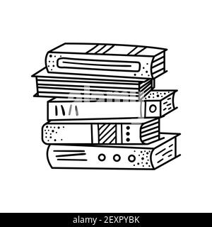 Ein Stapel von Büchern im Doodle-Stil. Bücher lesen, Bibliothek, Buchhandlung. Stock Vektor