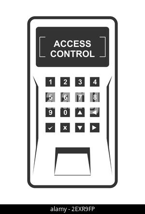 Abbildung der biometrischen Zutrittskontrollmaschine. Elektronisches Sicherheitssymbol mit Tastenfeld und Fingerabdruckleser. Stock Vektor