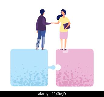 Konzept der Geschäftskooperation. Vector flache Geschäftsmann und Geschäftsfrau schütteln die Hände. Illustration Zusammenarbeit Händedruck Mann und Frau Stock Vektor
