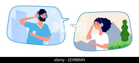 Unternehmensberatung. Vektor-Konzept für die Verwaltung von Remote-Mitarbeitern. Mann und Frau Videoanruf sprechen. Illustration Geschäft online Menschen Frau und Mann verwenden Videoanruf Stock Vektor