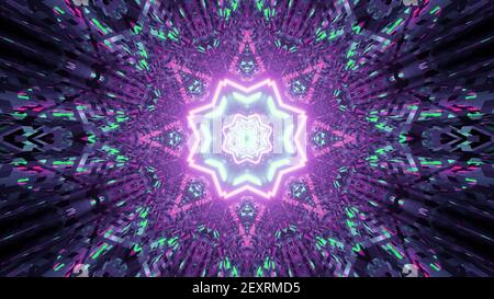 3D Abbildung eines glühenden sternförmigen Tunnels Stockfoto