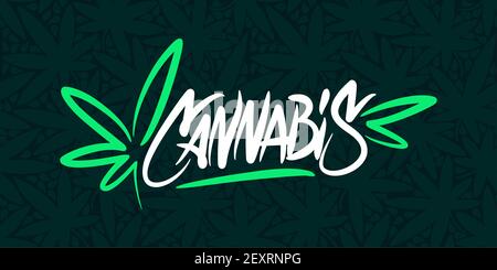 Abstraktes Handgeschriebenes Wort Cannabis Mit Cannabis Blatt Vektor Illustration Kunst Stock Vektor