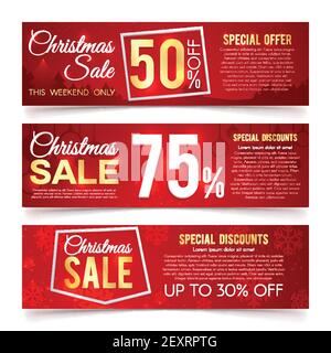 Weihnachtsverkäufe Vektor-Banner. Winter und Neujahr Urlaub Rabatt und bieten Werbebanner mit Schneeflocken, Geschenkgutscheine. Illustration weihnachten Verkauf und Rabatt, Angebot speziell für Urlaub Stock Vektor