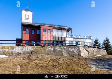 Komáří vížka U Krupky (UNESCO), Krušné hory, Severní Čechy, Česká republika / Komari vizka Hügel in der Nähe von Krupka Dorf (UNESCO geschützt), Erzgebirge, Stockfoto