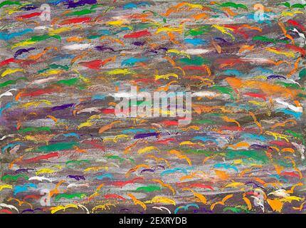 Hintergrund mit vielen bunten Vögeln, abstrakte Malerei Stockfoto