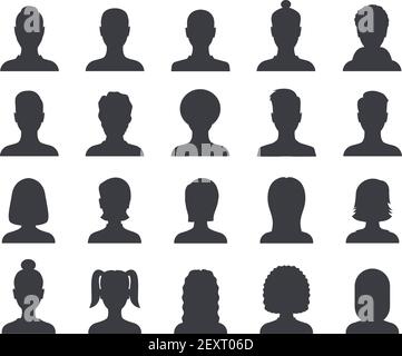 Silhouette-Avatar. Männliche und weibliche Kopfumrandung Avatare, Profil-Symbole. Vektor-Set für Personenporträts. Illustration Menschen Profil Mann und Frau Porträt Stock Vektor