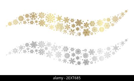 Schneeflocken Wellen. Gold Silber Schneeflocken Vektor-Element. Weihnachtliches Schneedesign. Winter festliche Dekoration Schneeflocke silber und golden Illustration Stock Vektor