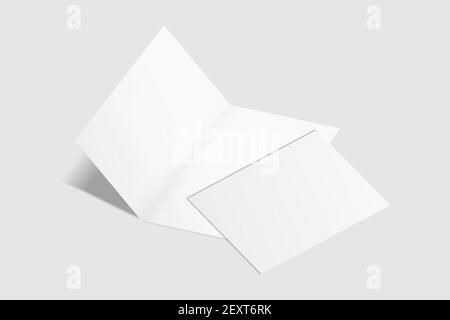 Realistische blanke A4-Bifold-Broschüre für Mockup. Papierabbildung. 3D Rendern. Stockfoto