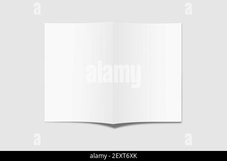 Realistische blanke A4-Bifold-Broschüre für Mockup. Papierabbildung. 3D Rendern. Stockfoto
