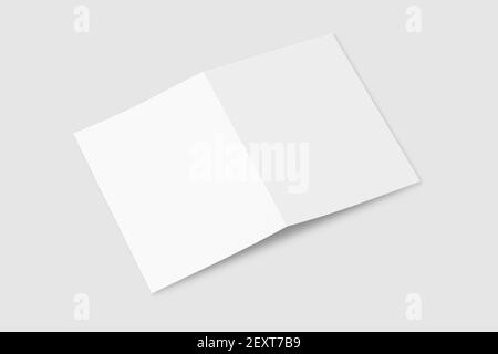 Realistische blanke A4-Bifold-Broschüre für Mockup. Papierabbildung. 3D Rendern. Stockfoto