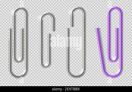 Büroklammern. Realistischer Metallclip für Papierblätter. Büro Büroklammern, Schule Schreibwaren. Halter zum Anhängen von Notizen Vektorvorlage. Illustration Büroklammer, Briefpapier für Papier Blatt befestigen Stock Vektor