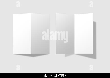 Realistische leere DL Bifold Broschüre für Mockup. Papierabbildung. 3D Rendern. Stockfoto