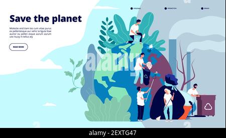 Landing Page Ökologie. Zeichen Reinigung Müll Erdoberfläche, Umweltschutz Recycling und Ökologie, Website-Vektor-Design. Illustration Recycling Umwelt, Planet Welt Ökologie Stock Vektor