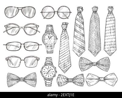 Manner Zubehor Hut Brille Und Fliege Vektor Flache Design Illustration Stock Vektorgrafik Alamy