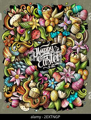 Happy Easter Vektor Doodles Illustration. Urlaub Elemente und Objekte Cartoon Hintergrund. Farbe lustige Bild. Alle Elemente sind getrennt Stock Vektor