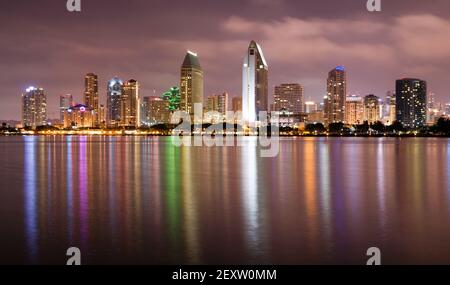 Am Späten Abend Coronado San Diego Bay Downtown City Skyline Stockfoto