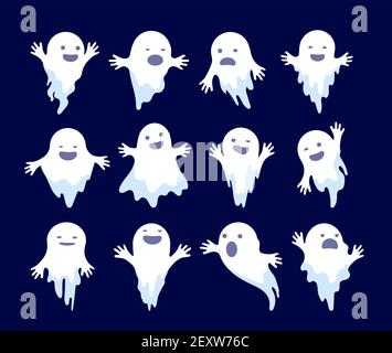 Geist. Halloween gruseliges Phantom, gruselige Geister. Mystery tot Monster Cartoon Vektor geisterhafte Charaktere. Illustration Geisterfeiertag, weiße Geisterhafte Mystery Illustration Stock Vektor