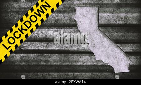 Lockdown California Karte, Coronavirus, Ausbruch Quarantäne Hintergrund Stockfoto