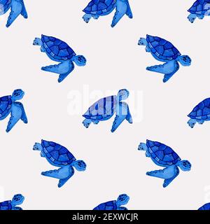 BLAUE SCHILDKRÖTEN NAHTLOSES MUSTER Stockfoto