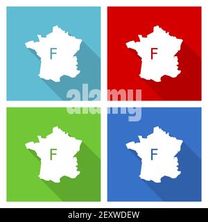Karte von Frankreich Icon-Set, flache Design-Vektor-Illustration in eps 10 für webdesign und mobile Anwendungen in vier Farboptionen Stock Vektor