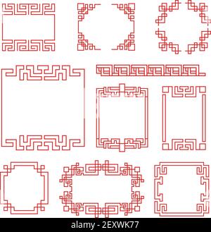 Chinesische Rahmen. Asiatische neue Jahr dekorative traditionelle Grenzen, orientalische rote Linie Retro-Muster für Bildrahmen in japanischen Vektor-Set. Illustration chinesische Dekoration Bordüre, dekorative traditionelle Stock Vektor