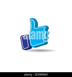 Blaues Symbol mit dem Daumen nach oben auf weißem Hintergrund isoliert. Schaltfläche „Gefällt mir“ für soziale Medien. Creative 3D Vektorgrafik Stock Vektor
