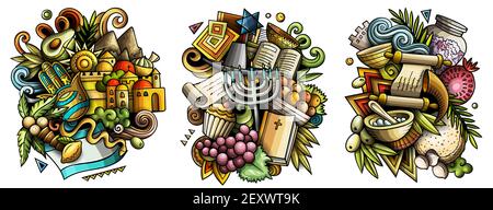 Israel Cartoon Vektor Doodle Designs Set. Stock Vektor