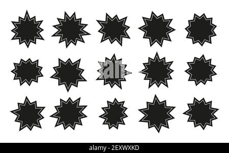 Starburst Aufkleber. sunburst Sterne, Verkauf und Promotion Abzeichen. Cartoon Comic Sprechblasen. Isolierte schwarze Promo Preis Tags Vektor Rohlinge. Illustration Preis Tag Stern, Starburst Label Kollektion Stock Vektor