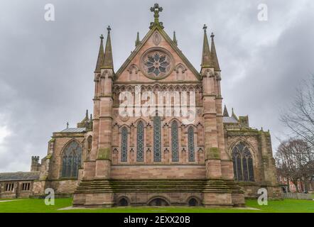 Östlicher Aspekt der Hereford Cathedral, hereford UK, Februar 2021. Stockfoto