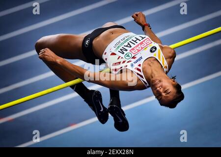 Belgier Nafissatou Nafi Thiam im Einsatz und Belgier Nafissatou Nafi Thiam im Einsatz beim Hochsprung Der Frauen Pentath Stockfoto