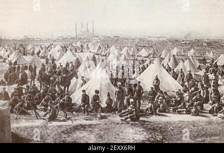 Lager der bulgarischen Truppen in der Nähe von Adrianopel in 1913. Stockfoto