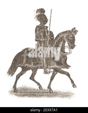 Deutsche Rüstung des späten 15th. Jahrhunderts (Ritter Wolfgang von Neuburg). 19th Jahrhundert Gravur. Stockfoto