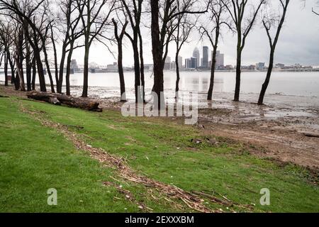 Ohio River Riverbanks Überflutet Louisville Kentucky Überschwemmung Stockfoto