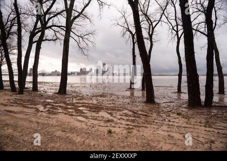 Ohio River Riverbanks Überflutet Louisville Kentucky Überschwemmung Stockfoto