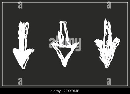Eine Reihe von vektorgezeichneten Pfeilen. Isolierte weiße Pfeile auf schwarzem Hintergrund Stock Vektor