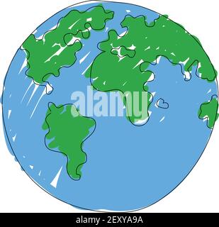 Hand gezeichnete Erde isoliert auf einem weißen. Doodle der Erde. Vektorgrafik Stock Vektor
