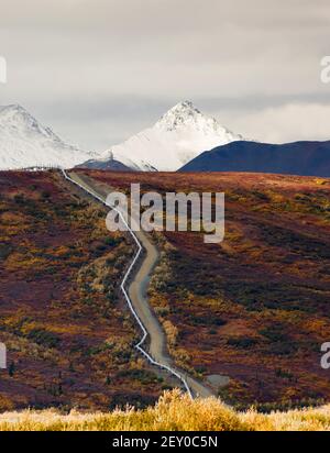 Öl Transport Alaska Pipeline schneidet über zerklüftete Berglandschaft Stockfoto