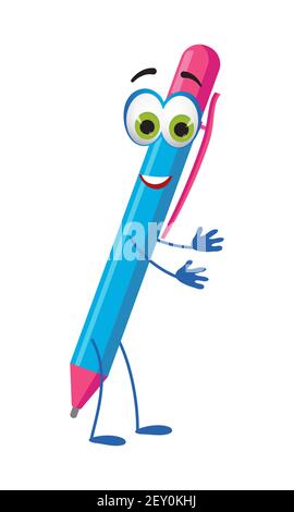 Funny Pen mit Augen auf weißem Hintergrund, flaches Design Vektor-Illustration Stock Vektor