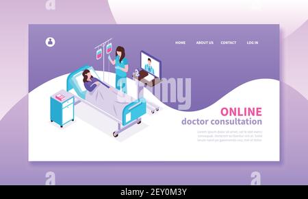 Online-Medizin isometrische horizontale Banner mit Patienten Beratung Arzt 3D vektorgrafik Stock Vektor