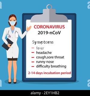 Coronavirus 2019-NCoV Symptome Konzept. Stock Vektor