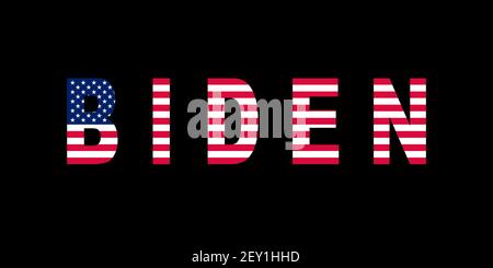Biden Schriftzug mit USA Flagge. Vektorgrafik flach. Stock Vektor